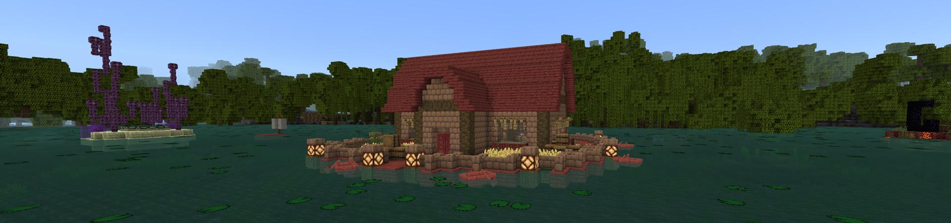 Panorama of the Minecraft Bedrock Marketplace product LakeHouse Survival created by Pixelusion.