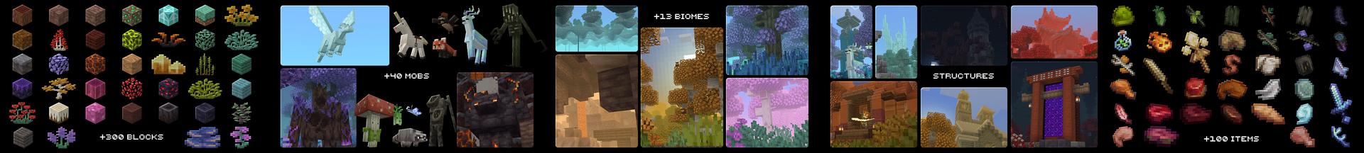 Panorama of the Minecraft Bedrock Marketplace product MORE BIOMES Add-On created by Pixelusion.
