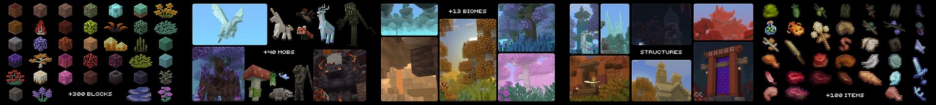 Panorama of the Minecraft Bedrock Marketplace product MORE BIOMES Add-On created by Pixelusion.