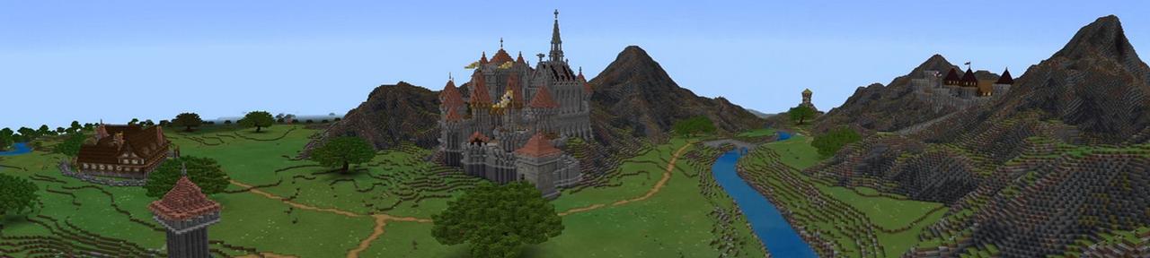 Panorama of the Minecraft Bedrock Marketplace product NOOB vs PRO vs GOD Castles created by Pixelusion.