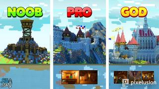 Thumbnail of the Minecraft Bedrock Marketplace product NOOB vs PRO vs GOD Castles created by Pixelusion.