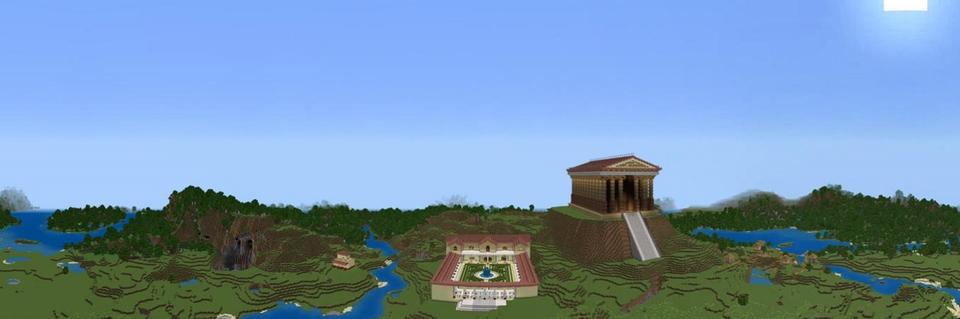 Panorama of the Minecraft Bedrock Marketplace product Noob VS Pro VS God Roman House created by Pixelusion.