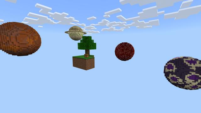 Screenshot of the Minecraft Bedrock Marketplace product Planets Skyblock created by Pixelusion.