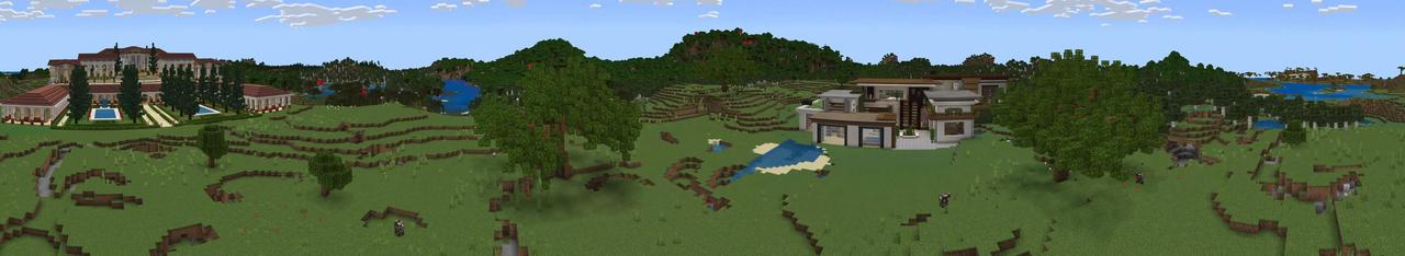 Panorama of the Minecraft Bedrock Marketplace product Roman House VS Modern House created by Pixelusion.