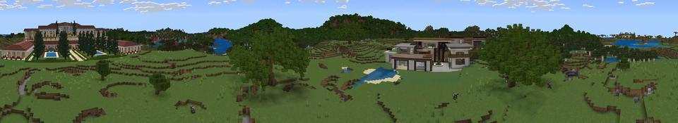 Panorama of the Minecraft Bedrock Marketplace product Roman House VS Modern House created by Pixelusion.