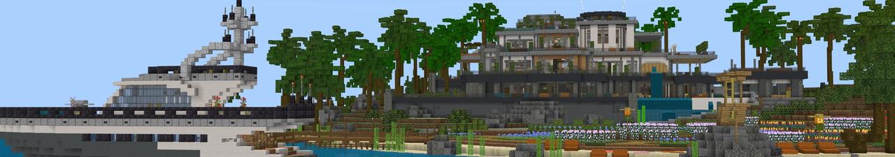 Panorama of the Minecraft Bedrock Marketplace product Tropical Mansion created by Plank.