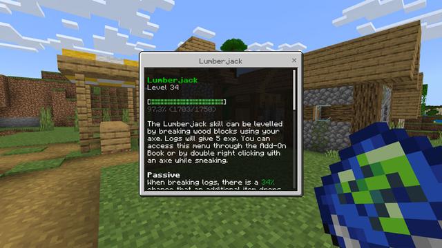 Screenshot of the Minecraft Bedrock Marketplace product RPG Skills created by Podcrash.