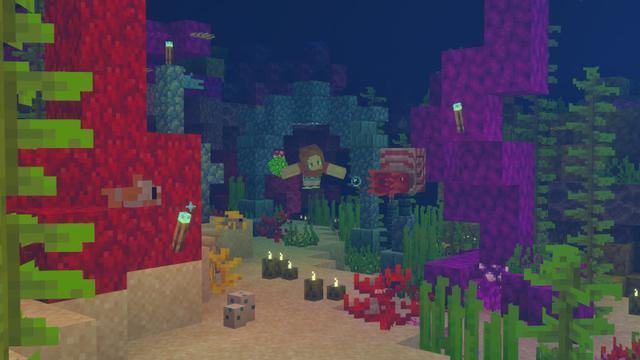Screenshot of the Minecraft Bedrock Marketplace product Glow Up: RGB Lights Add-On created by Polymaps.
