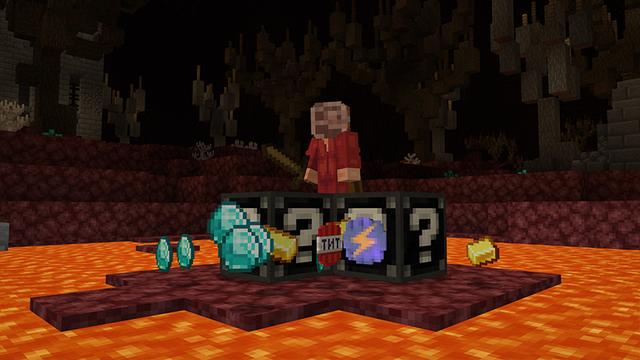 Screenshot of the Minecraft Bedrock Marketplace product Unlucky Blocks created by Project Moonboot.