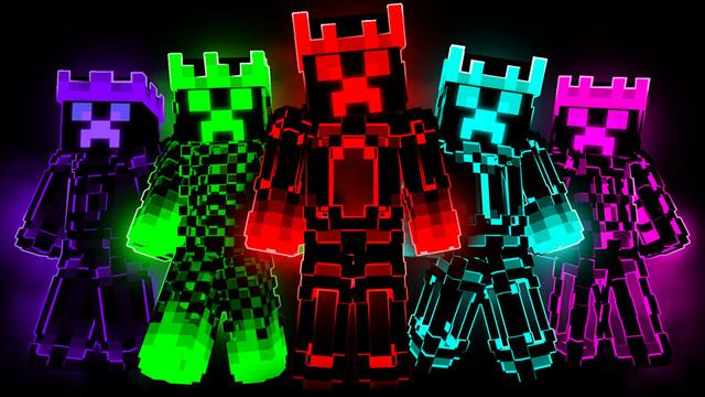 Thumbnail of the Minecraft Bedrock Marketplace product Neon Creepers created by QwertyuiopThePie.