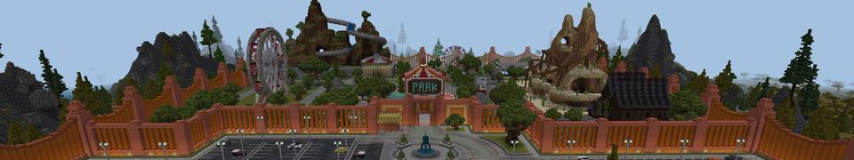 Panorama of the Minecraft Bedrock Marketplace product Amusement Park created by Rainbow Theory.