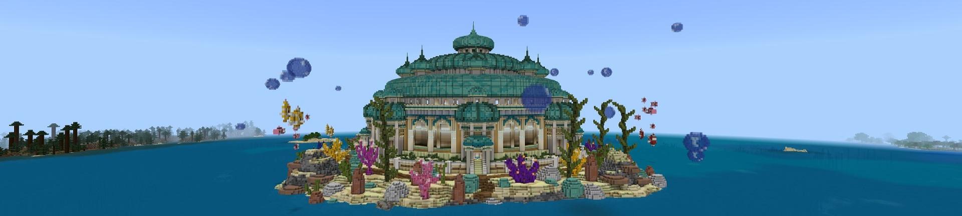 Panorama of the Minecraft Bedrock Marketplace product Atlantic Palace created by Rainbow Theory.