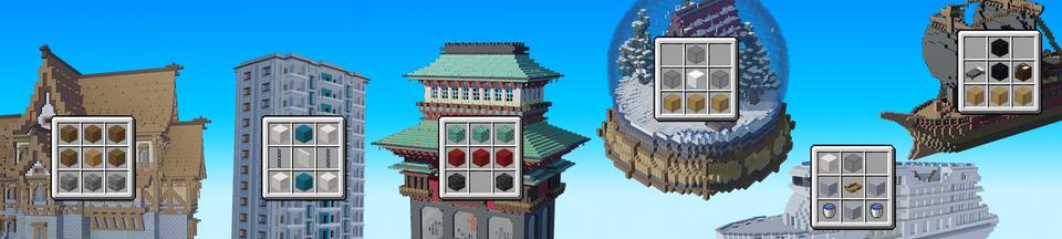 Panorama of the Minecraft Bedrock Marketplace product Craftable Structures Add-On created by Rainbow Theory.