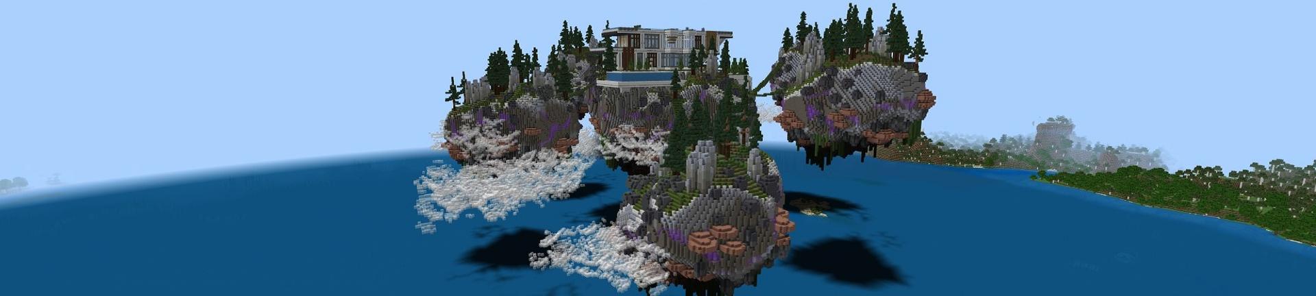 Panorama of the Minecraft Bedrock Marketplace product Flying Mansion created by Rainbow Theory.