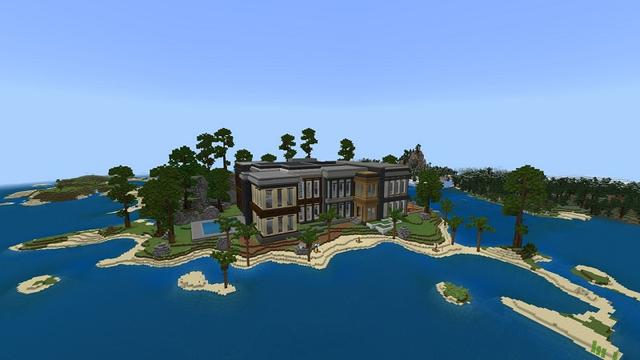 Screenshot of the Minecraft Bedrock Marketplace product Island Hacker Mansion created by Rainbow Theory.