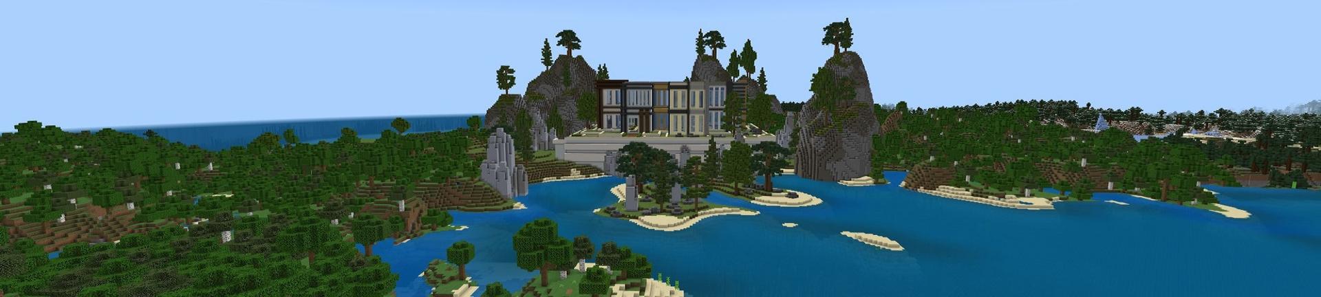 Panorama of the Minecraft Bedrock Marketplace product Modern Mansion created by Rainbow Theory.