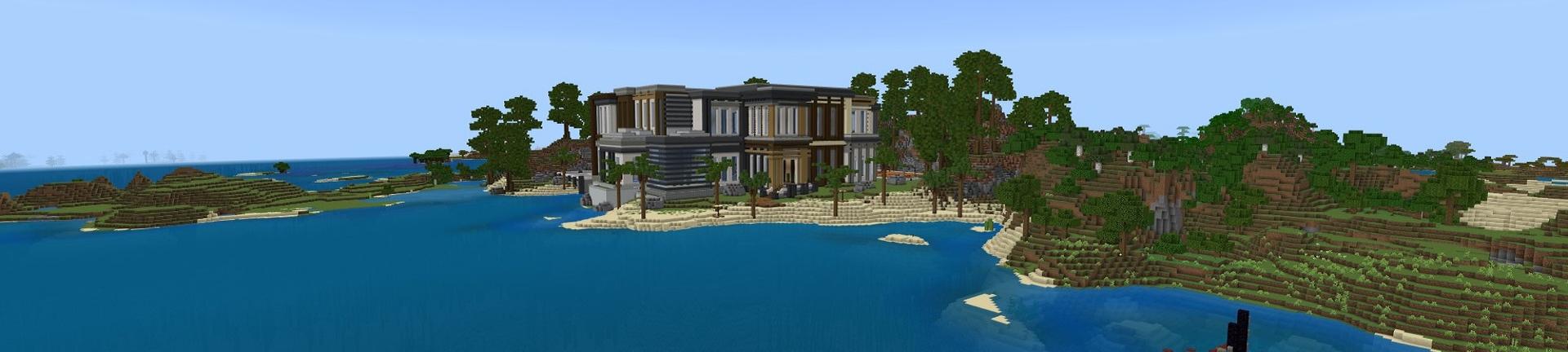 Panorama of the Minecraft Bedrock Marketplace product Rich Hacker Mansion created by Rainbow Theory.