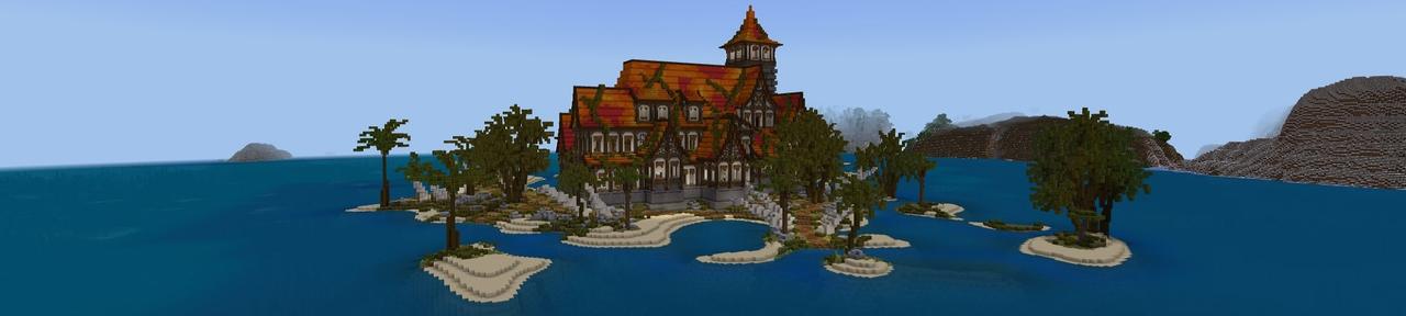 Panorama of the Minecraft Bedrock Marketplace product Treasure Mansion created by Rainbow Theory.