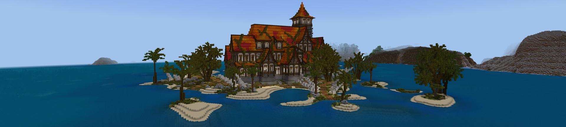 Panorama of the Minecraft Bedrock Marketplace product Treasure Mansion created by Rainbow Theory.