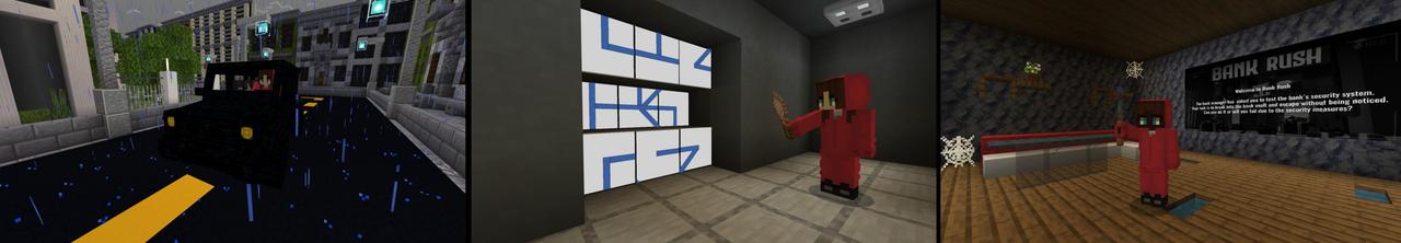 Panorama of the Minecraft Bedrock Marketplace product Bank Rush created by RareLoot.