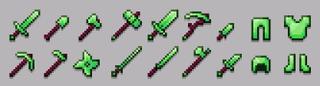 Panorama of the Minecraft Bedrock Marketplace product Emerald Weapons created by RareLoot.