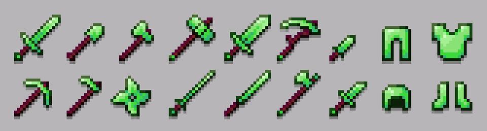 Panorama of the Minecraft Bedrock Marketplace product Emerald Weapons created by RareLoot.