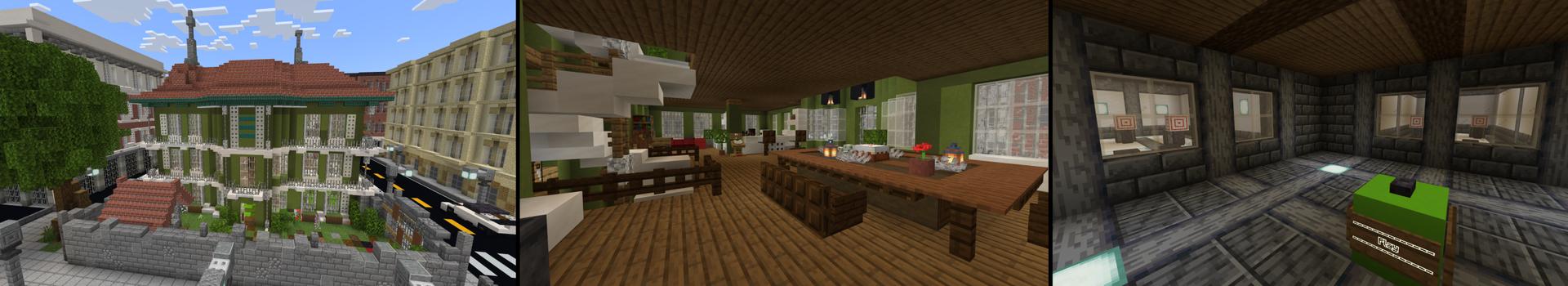 Panorama of the Minecraft Bedrock Marketplace product Escape Room - City Mansion created by RareLoot.