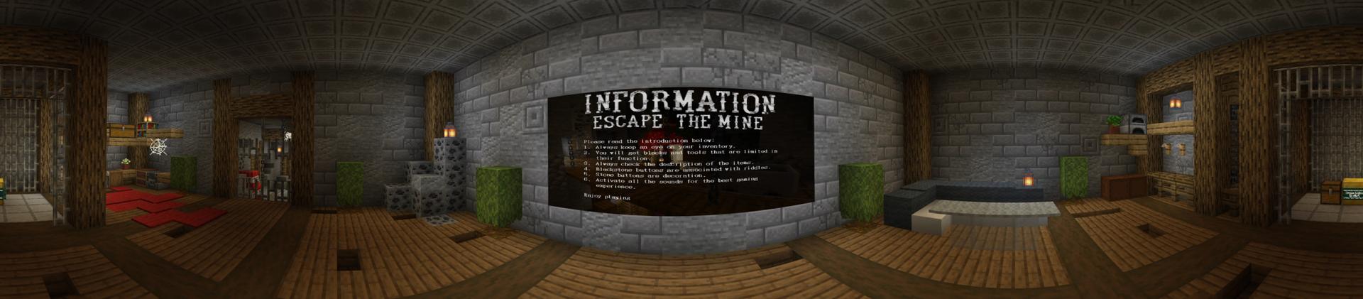 Panorama of the Minecraft Bedrock Marketplace product Escape Room - Escape The Mine created by RareLoot.