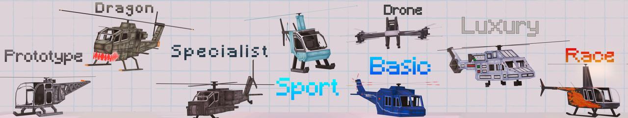 Panorama of the Minecraft Bedrock Marketplace product Helicopters+ created by RareLoot.