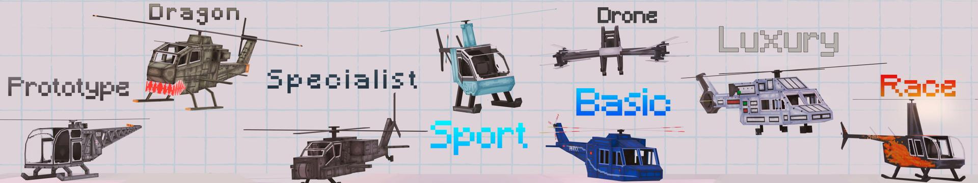 Panorama of the Minecraft Bedrock Marketplace product Helicopters+ created by RareLoot.