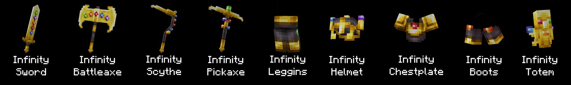Panorama of the Minecraft Bedrock Marketplace product Infinity Weapons created by RareLoot.