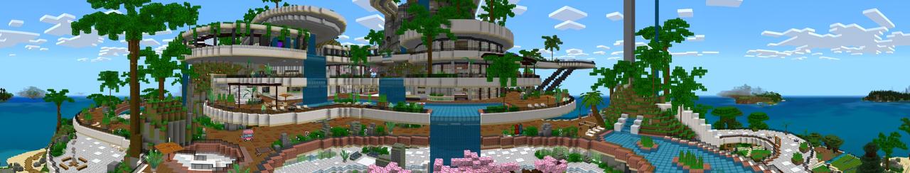 Panorama of the Minecraft Bedrock Marketplace product Island Mansion created by RareLoot.
