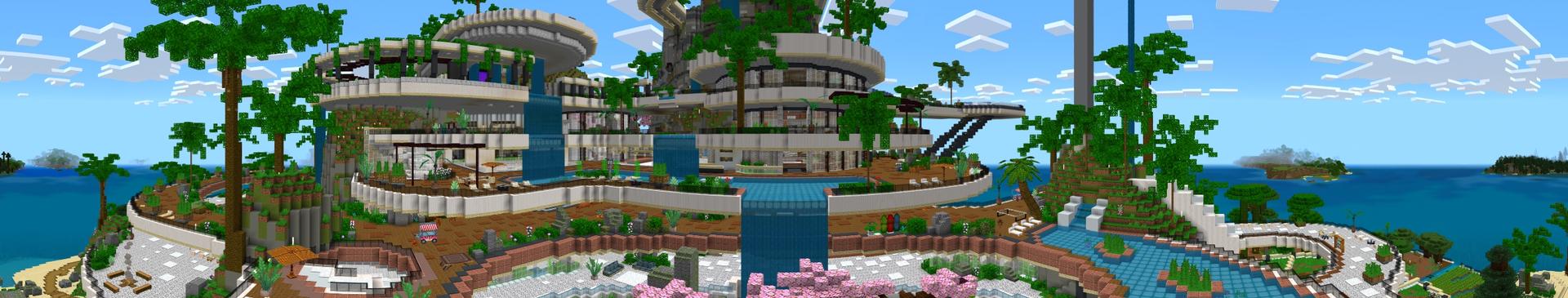Panorama of the Minecraft Bedrock Marketplace product Island Mansion created by RareLoot.