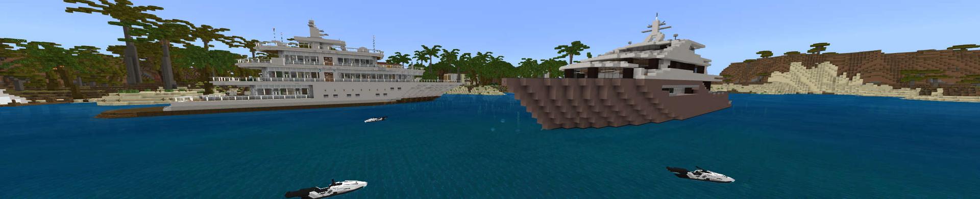 Panorama of the Minecraft Bedrock Marketplace product Luxury Yacht Port created by RareLoot.