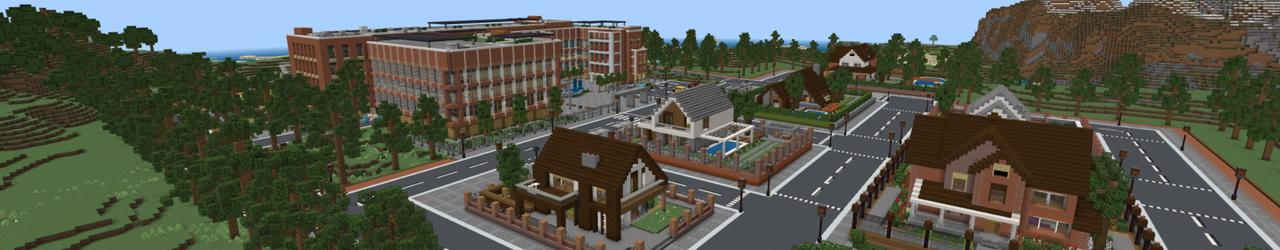 Panorama of the Minecraft Bedrock Marketplace product Modern High School created by RareLoot.