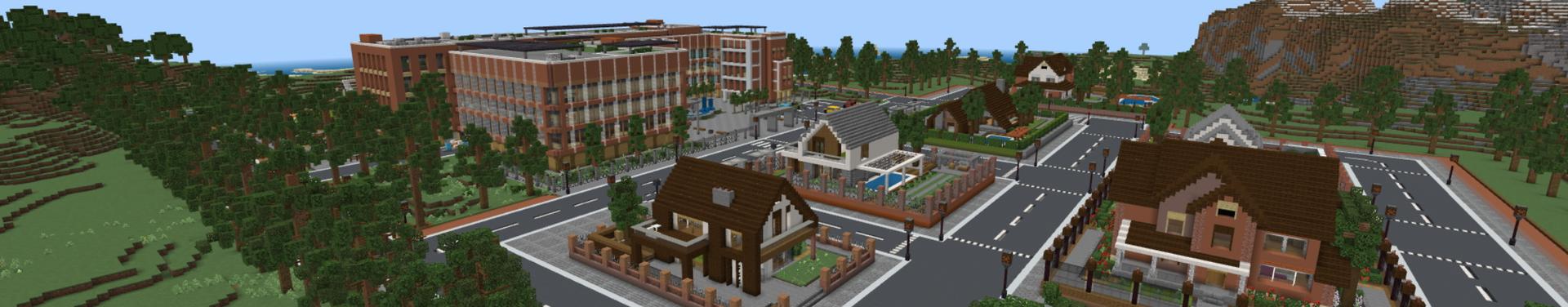 Panorama of the Minecraft Bedrock Marketplace product Modern High School created by RareLoot.
