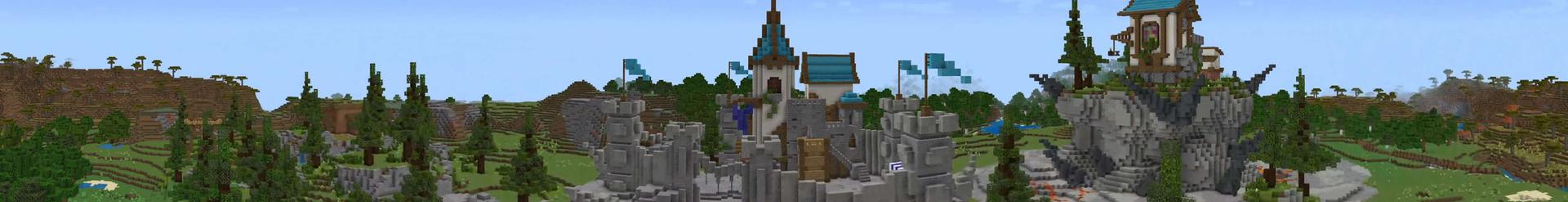 Panorama of the Minecraft Bedrock Marketplace product Noob vs Pro vs Hacker Castles created by RareLoot.
