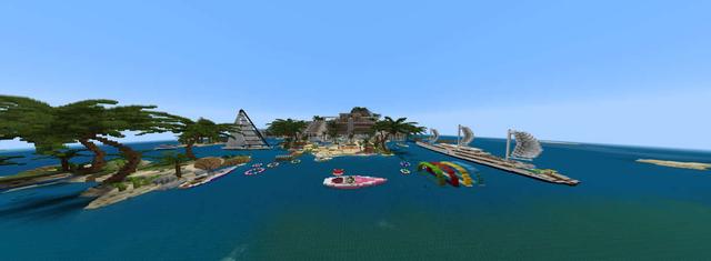 Panorama of the Minecraft Bedrock Marketplace product Tropical Resort created by RareLoot.