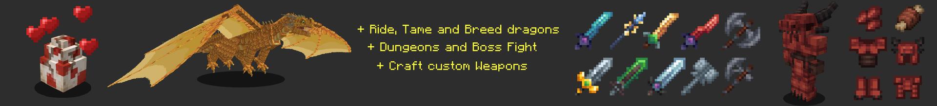 Panorama of the Minecraft Bedrock Marketplace product Weapons + Dragons created by RareLoot.