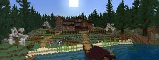Panorama of the Minecraft Bedrock Marketplace product Woodland Cabin created by RareLoot.