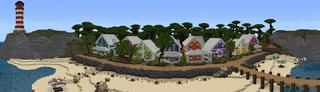 Panorama of the Minecraft Bedrock Marketplace product Beach Bonfire created by Razzleberries.