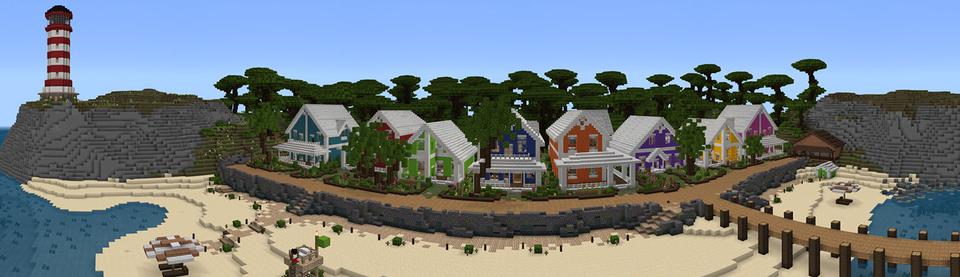 Panorama of the Minecraft Bedrock Marketplace product Beach Bonfire created by Razzleberries.