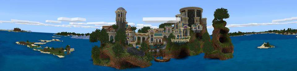 Panorama of the Minecraft Bedrock Marketplace product City of Olympus created by Razzleberries.