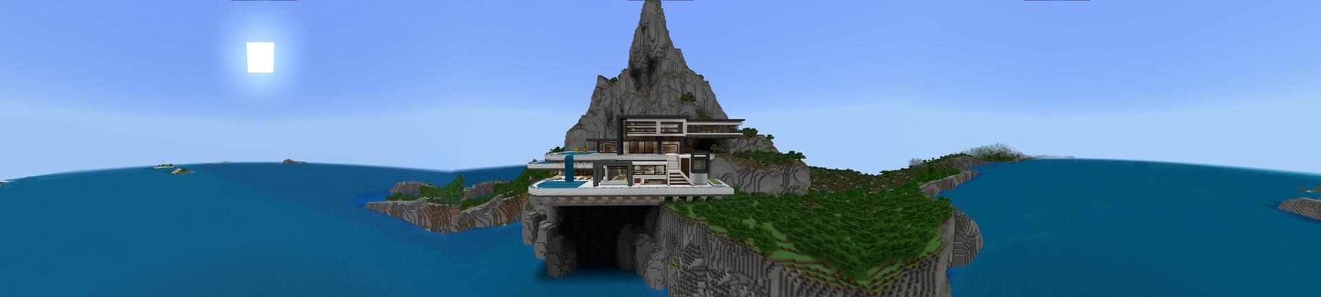 Panorama of the Minecraft Bedrock Marketplace product Cliffside Millionaire Estate created by Razzleberries.