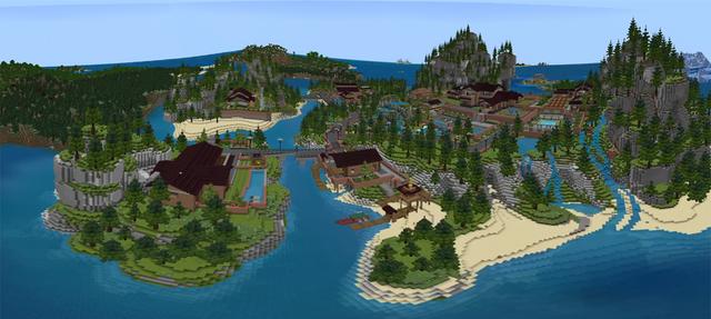Panorama of the Minecraft Bedrock Marketplace product Cozy Pine Mansion created by Razzleberries.