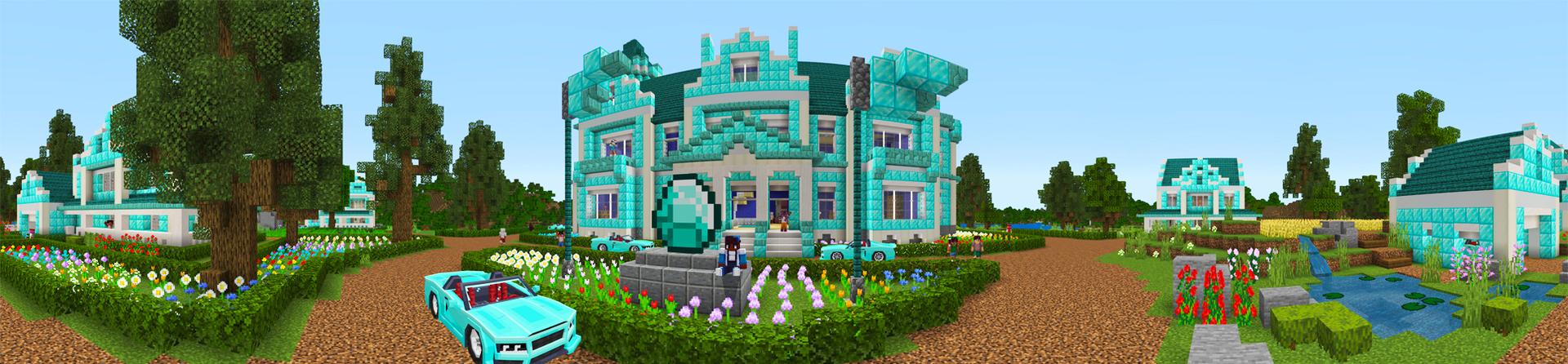 Panorama of the Minecraft Bedrock Marketplace product Diamond Mansion created by Razzleberries.