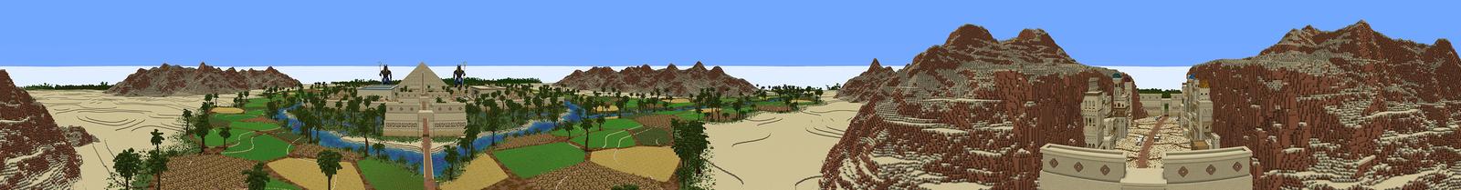 Panorama of the Minecraft Bedrock Marketplace product Egyptian Oasis created by Razzleberries.