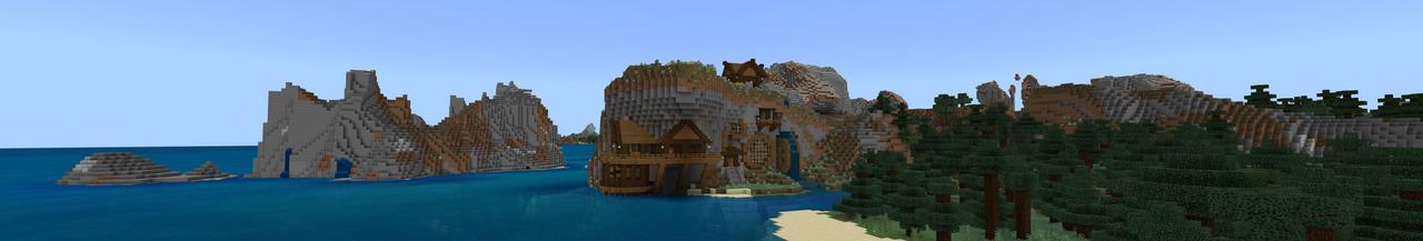 Panorama of the Minecraft Bedrock Marketplace product Fantastic Cliffside House created by Razzleberries.