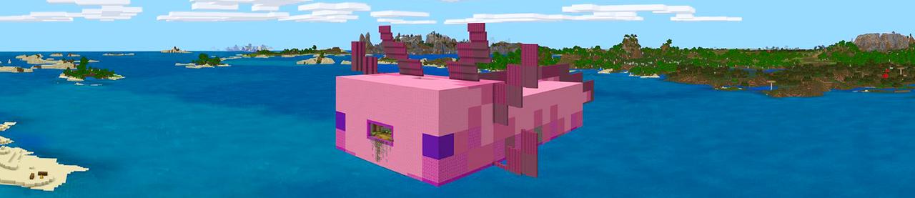 Panorama of the Minecraft Bedrock Marketplace product Giant Axolotl created by Razzleberries.