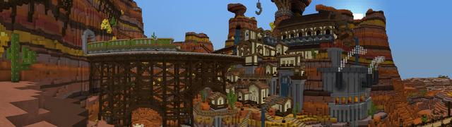 Panorama of the Minecraft Bedrock Marketplace product Gold Rush Ridge created by Razzleberries.